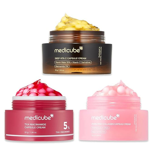 medicube Capsule Cream Trio: TXA + Niacinamide, Deep Vitamin C, and Salmon DNA PDRN Capsule Cream | Hydrating, Clarifying Korean Skincare Set for Glowy, Firm, and Balanced Skin Tone