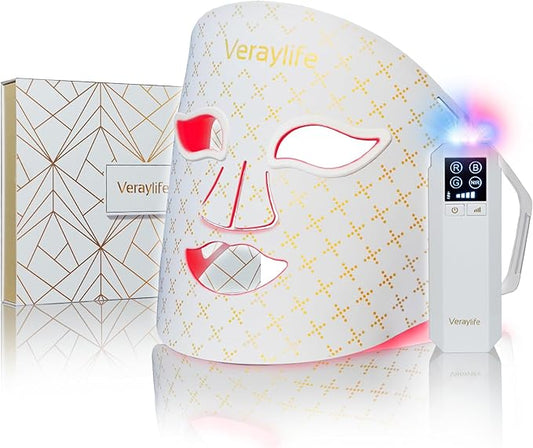 Red Light Therapy for Face, LED Facial Mask, Skin Care Light with Near Infrared 850nm & Adjustable Blue Light, Portable Home Device with 7 Colors & 8 Modes, 432 Beads Pro LEDs (White-C)