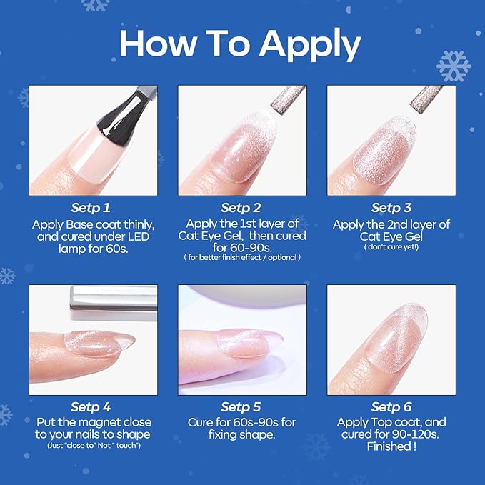 modelones Blue Gel Nail Polish Set, 6 Colors Winter Cat Eye Glitter Color Changing Chameleon Gel Polish Kit with Magnet Snow Stickers Soak Off Led Nail Art Manicure Salon DIY New Year Holiday Gifts