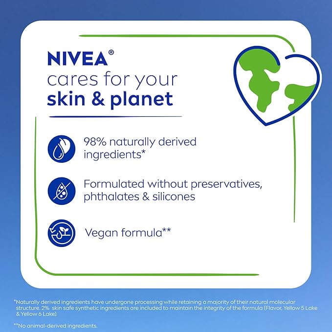 NIVEA Mango Lip Care, Vegan Lip Balm Pack with Shea Butter, Nourishing Oils and Vitamin C & E, 3-in-1 Moisturize, Repair and Protect, 0.17 Oz Stick, Pack of 4