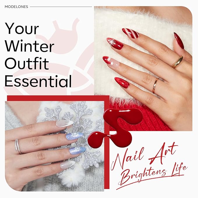 modelones 32 PCS Gel Nail Polish Kit, 28 Colors Christmas Gel Polish with Blooming Gel, Base Coat, Glossy & Matte Top Coat Cat Eye Jelly Glitter Chameleon Soak Off LED Nail Art Kit Salon at Home