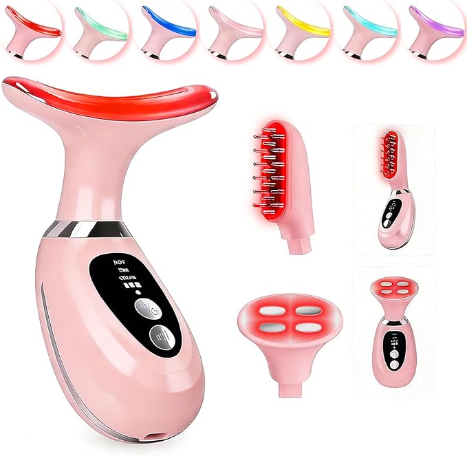 Red-Light-Therapy-for-Face and Neck-Eye-Head Massager,7 Colors Skin Rejuvenation Lifting Facial Massager for Toning,Glow Boost，Wrinkle for Birthday,Christmas,Mothers Day,Valentines Day Gifts (Pink)