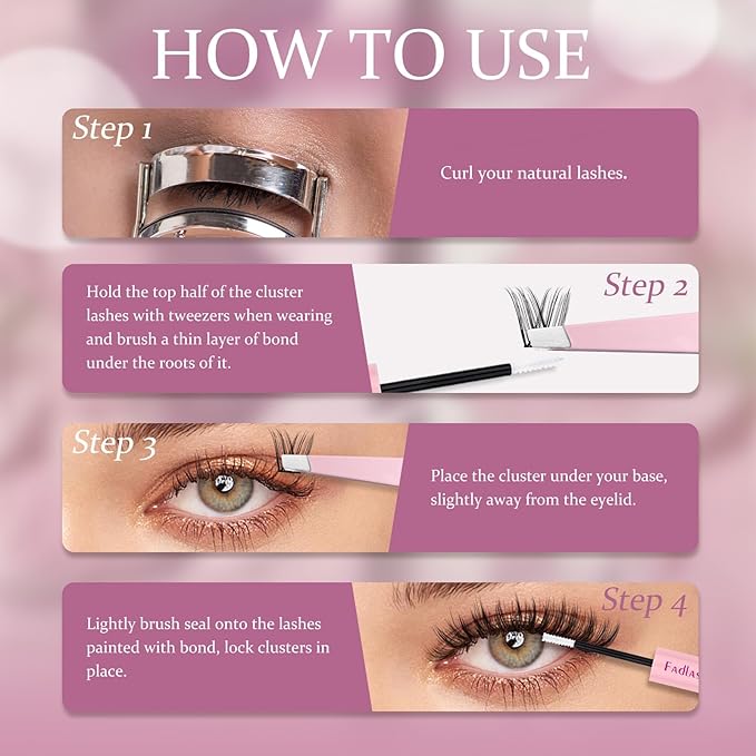 FADLASH Lash Clusters Kit 10-18mm Eyelash Cluster Lashes with Lash Bond and Seal Lash Tweezers DIY Lash Extension Kit (K1K2K10-07D-10-18 Kit)