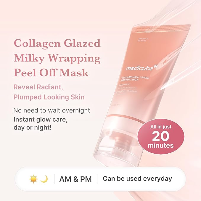 medicube Milky Collagen Double Glow Lock Duo: Collagen Glazed Milky Wrapping Mask and Booster Serum | 130DaCollagen, Niacinamide, Glutathione for Plumped, Radiant Glass Skin, Valentines Day Gifts
