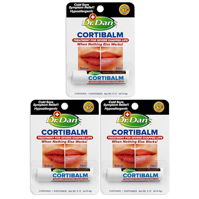 Dr. Dan's Cortibalm- 3 Pack - for Dry Cracked Lips - Healing Lip Balm for Severely Chapped Lips - Designed for Men, Women and Children