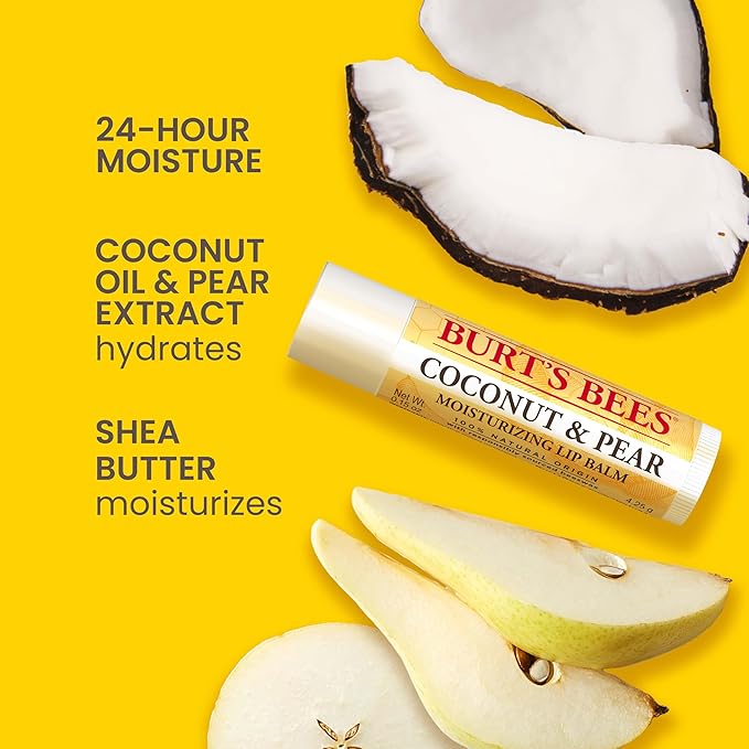 Burt's Bees Lip Balm - Coconut and Pear, Lip Moisturizer With Responsibly Sourced Beeswax, Tint-Free, Natural Origin Conditioning Treatment, 2 Tubes, 0.15 oz.