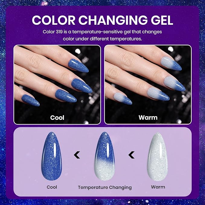 Beetles Chameleon Gel Nail Polish Set - 20 Color Stellar Mirage Cat Eye Temperature Changing Shifting Gel Polish Magnetic Jelly Nails Soak Off UV LED Nail Art Spring Gift for Women&Girls
