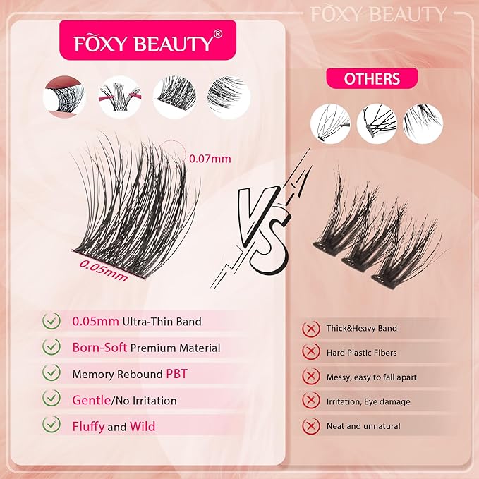 Foxy Beauty Volume Lash Clusters - 10-18mm DIY Fluffy Natural Eyelash Extension with 360Pcs D Curl Soft Faux Mink Lashes for Salon-Quality Look