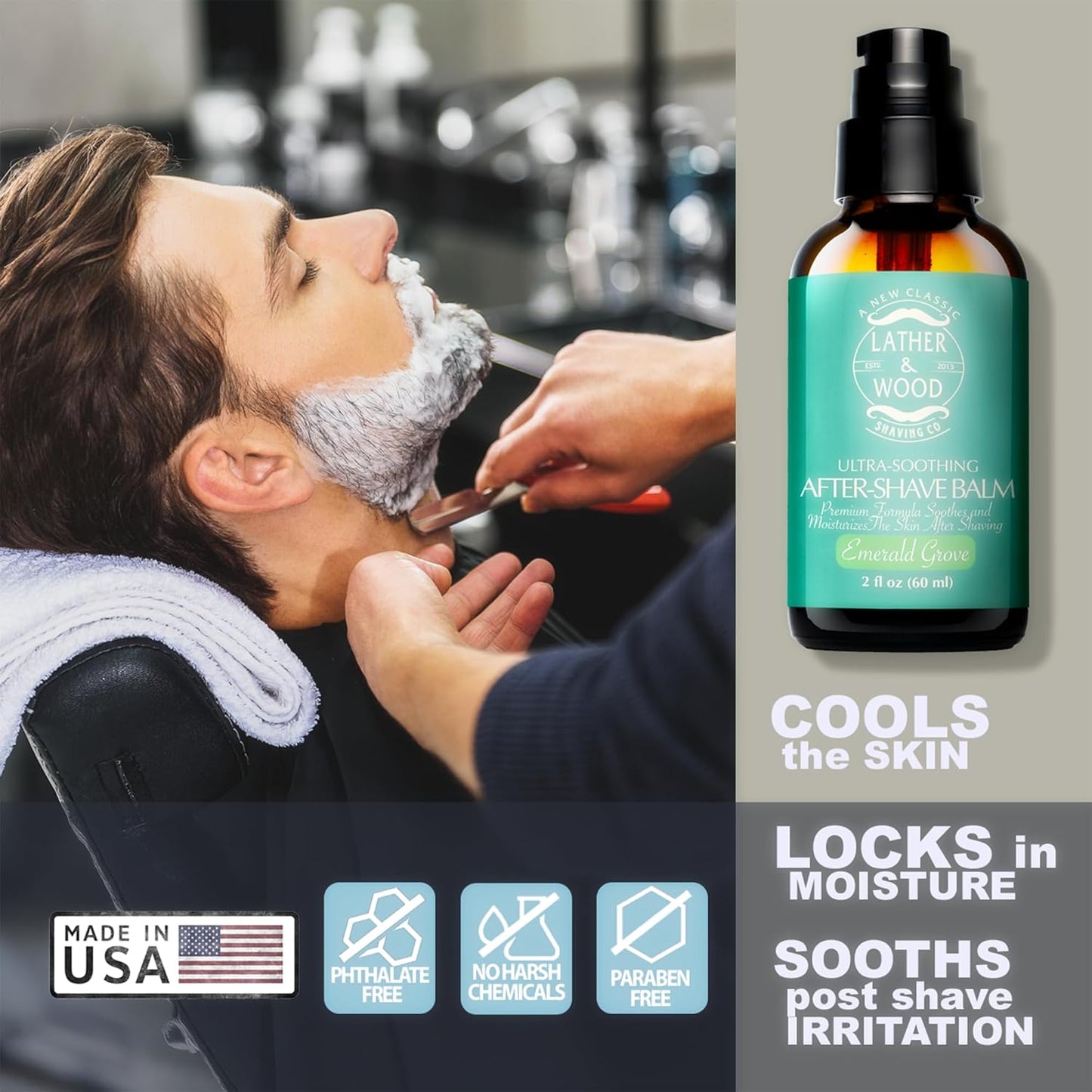 Best After-shave Balm, Emerald Grove Scent, Premium Aftershave Lotion, Soothes and Moisturizes Face after shaving, Does Not Dry The Skin, Eliminates Razor Burn For A Silky Smooth Finish