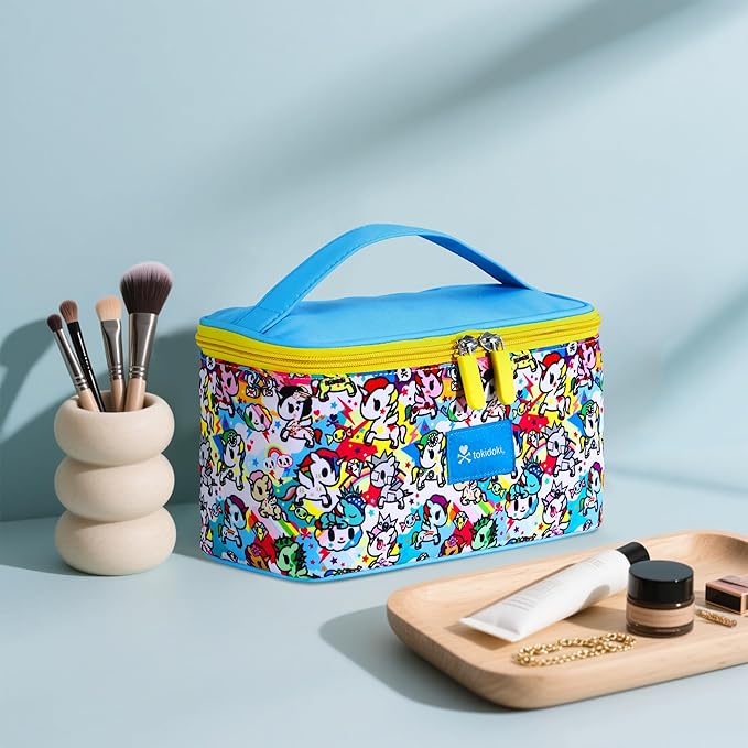 Tokidoki Official Unicorno Makeup Bag Cute Cosmetic Bag Large Capacity Travel Makeup Case Portable Organizer Toiletry Bag for Women Traveling with Handle (Colorful)