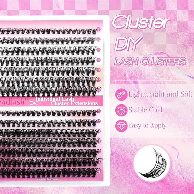 FADLASH Cluster Lashes Fluffy 8-16mm Lash Clusters Volume Lash Extension 280Pcs DIY Lash Clusters D Curl Individual Lashes (30D+40D-0.07-D,8-16mm)