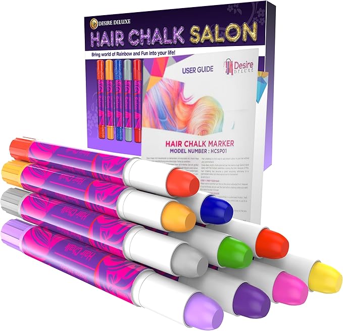 Desire Deluxe - Girls Gifts Hair Chalk 10 Temporary Non-Toxic Easy Washable Hair Dye Colourful Pens