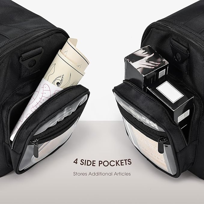 Makeup Train Case 18.1 Inch Large Travel Makeup Organizer Case Portable Makeup Arists Bag with Shoulder Strap Makeup Brush Slots 4 Clear Pouch for Cosmetologist Aesthetic Supplies Nail Tech Makeup Bag