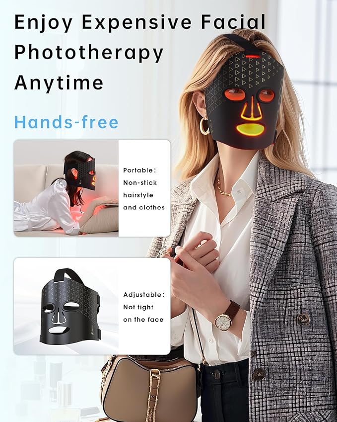 VYM Red Light Therapy Mask: High Power for Glowing Skin Ultra-Thin, Rechargeable Luxury Gift- Black
