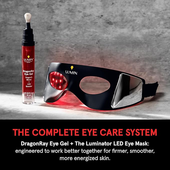Lumin DragonRay Eye Gel, Under Eye Serum for Red Light Therapy, Peptides, Hyaluronic Acid & Caffeine Cream, Reduces Dark Circles & Puffiness, Compatible w Luminator Eye Mask, Vegan, 0.51oz (15ml)