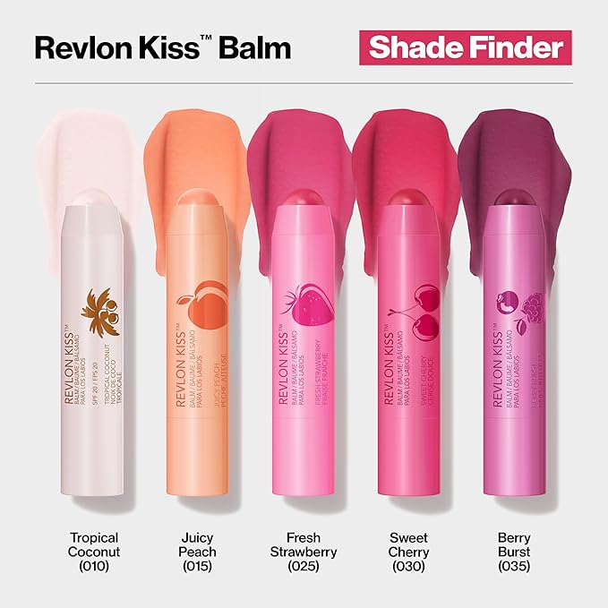 Revlon Kiss Tinted Lip Balm with SPF 20, Hydrating, Flavored, Infused with Natural Fruit Oils, 030 Sweet Cherry, 0.09 oz