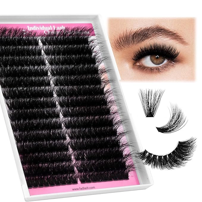 FADLASH Lash Clusters DIY Lash Extensions 100D Eyelash Clusters Cat Eye Cluster Lashes Fluffy Left Right Individual Lashes Cluster Eyelash Extensions Volume 3D Effect (100D-07D, 12-20mm)