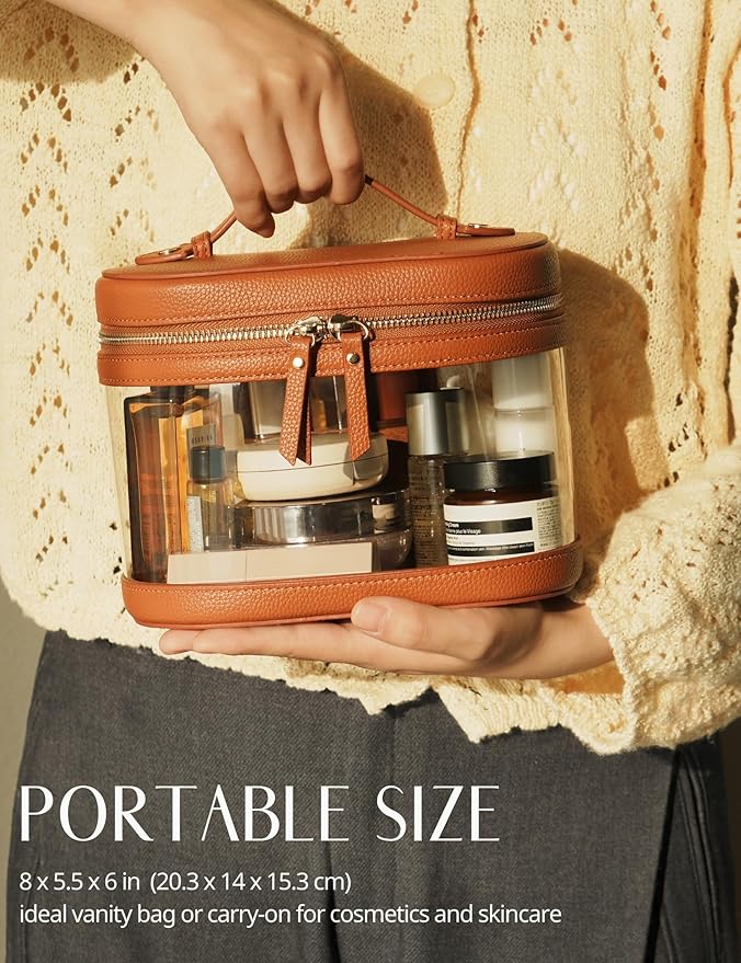 Popvibe Clear Makeup Bag Travel Cosmetic Case Transparent Toiletry Bag with Zipper, Portable Make Up Organizer Traveling Compact Car Bag for Essentials