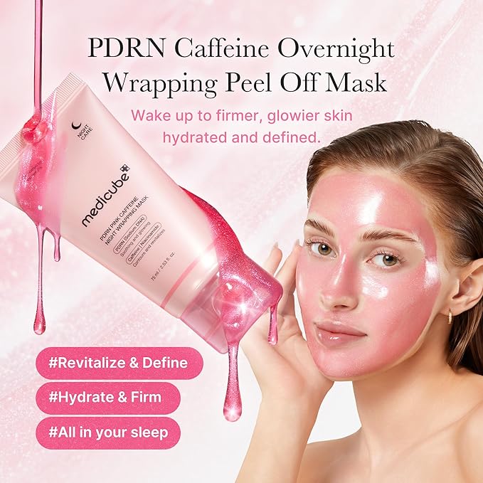 medicube Pink PDRN Day & Night Care Duo: Salmon DNA PDRN Caffiene Overnight Wrapping Peel Off Facial Mask and Salmon DNA PDRN Pink Collagen Jelly Pad