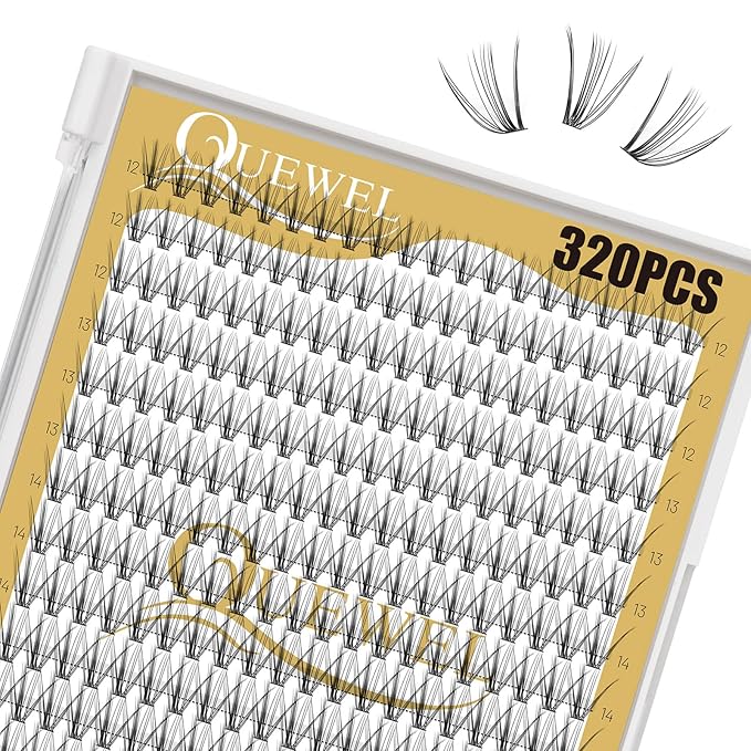 QUEWEL Lash Clusters 320Pcs Cluster Lashes 20D C Curl Lash Cluster Eyelash Extensions Mix12-18mm Individual Eyelashes Clusters Wispy Lash Clusters Thin Band Soft to Use at Home (20D C Mix12-18)