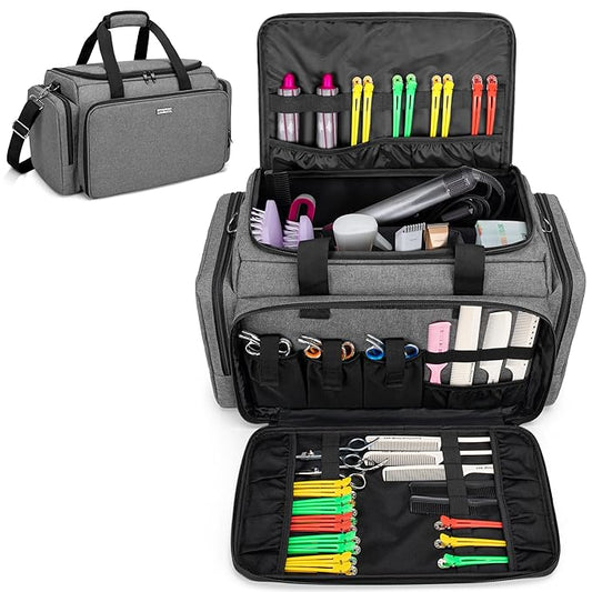 BAFASO Large Capacity Hairdresser Bag with Adjustable Dividers, Travel Barber Case Holds Various Hair Cutting Tools (NO ACCESSORIES), Gray