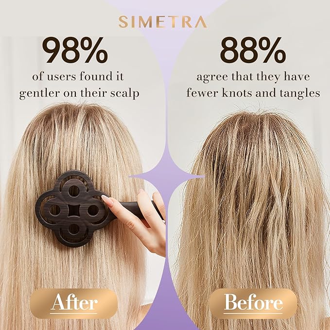 Simetra Detangler Hair Brush for Women and Men, Holiday Present - Original Detangling Brush for Curly Hair/Wet & Dry Hair, Natural Boar Bristles Hairbrush - Natural Crystal Inlay & 14K Gold Plating