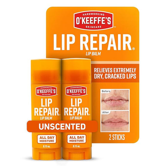 O'Keeffe's Lip Repair Unscented Lip Balm for Dry, Cracked Lips - Stick (Twin Pack) - Moisturizer for Very Dry Lips