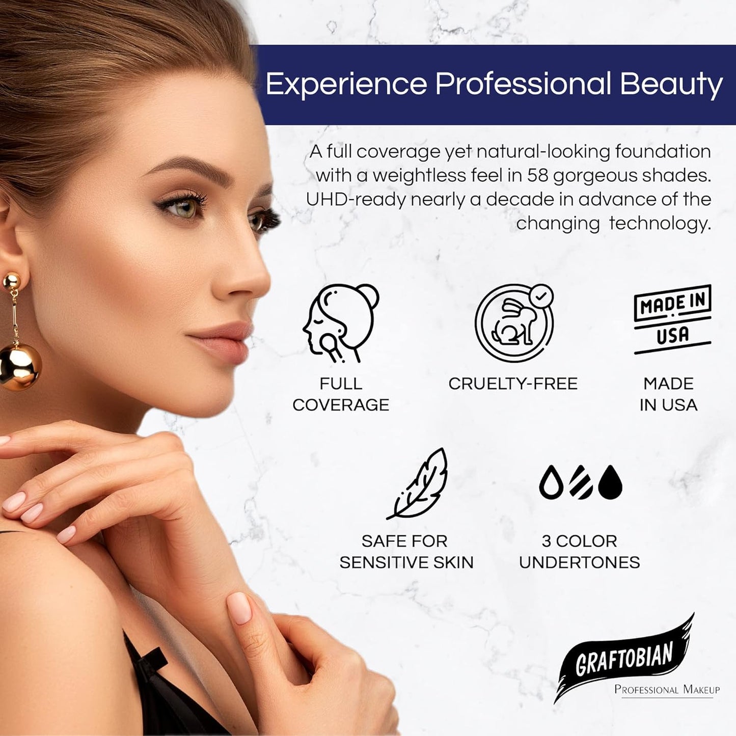 Graftobian HD Glamour Crème Foundation 1/2oz, Weightless Full Coverage Makeup, 65 Inclusive Shades, For All Skin Types, Natural or Full-Glam Looks, For Professionals and Beginners, Afterglow