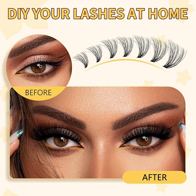 QUEWEL Lash Clusters Kit, 280Pcs 70D+90D 3D Lash Cluster Eyelash Extensions 10-18mm Lash Clusters Kit with Lash Bond and Seal and Lashes Tweezers Easy DIY at Home (70+90D 3D Kit)