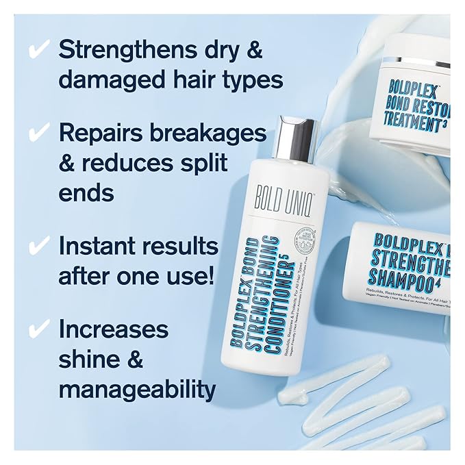 Boldplex 3, 4 & 5 Bond Restore Treatment, Shampoo & Conditioner Trio Gift Set - Hydrating Protein Formula, Strengthens Dry & Damaged Hair, Repairs Breakages & Split Ends. Vegan & Cruelty Free.