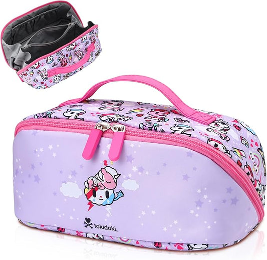 Tokidoki Makeup Bag for Women, Large Capacity Cosmetic Organizer & Toiletry Pouch with Handle, Official Licensed Unicorno Travel Cartoon Portable Makeup Case