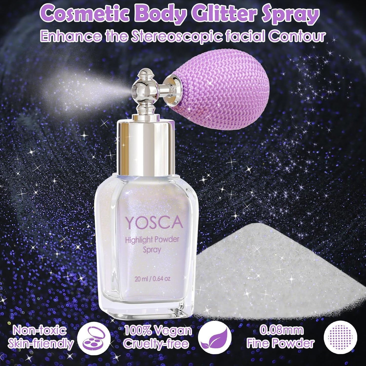 Yosca Body Glitter Spray, 30ML Loose Body Shimmer Powder Iridescent Hair Spray White Glitter Sparkle Highlighter Makeup Mardi Gras Festival Concert Party Rave Accessories for Clothes Hair Face Nail
