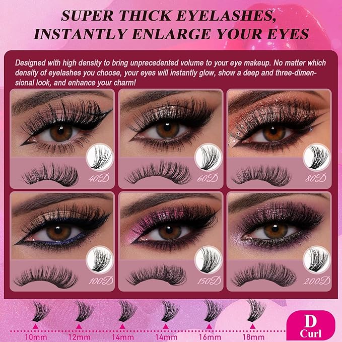 Bombshell PLUS 570Pcs Fluffy Lash Clusters - 10-18mm Thick D Curl Eyelash Clusters (200D Volume) - DIY Eyelash Extensions at Home - Perfect for Women's Natural & Glam Looks with dark skin