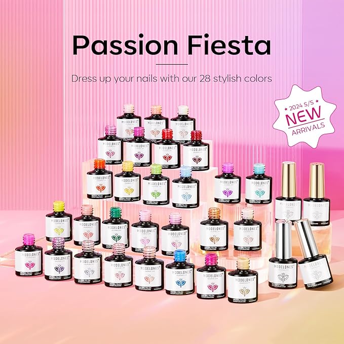 modelones 32 PCS Gel Nail Polish Set, 28 Colors Spring Colorful Gel Polish with No Wipe Base Coat, Glitter & Glossy & Matte Top Coat Soak Off LED Nail Art Kit Salon at Home