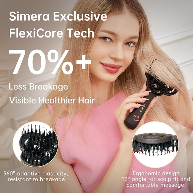 Simetra Detangler Hair Brush for Women and Men, Holiday Present - Original Detangling Brush for Curly Hair/Wet & Dry Hair, Natural Boar Bristles Hairbrush - Natural Crystal Inlay & 14K Gold Plating