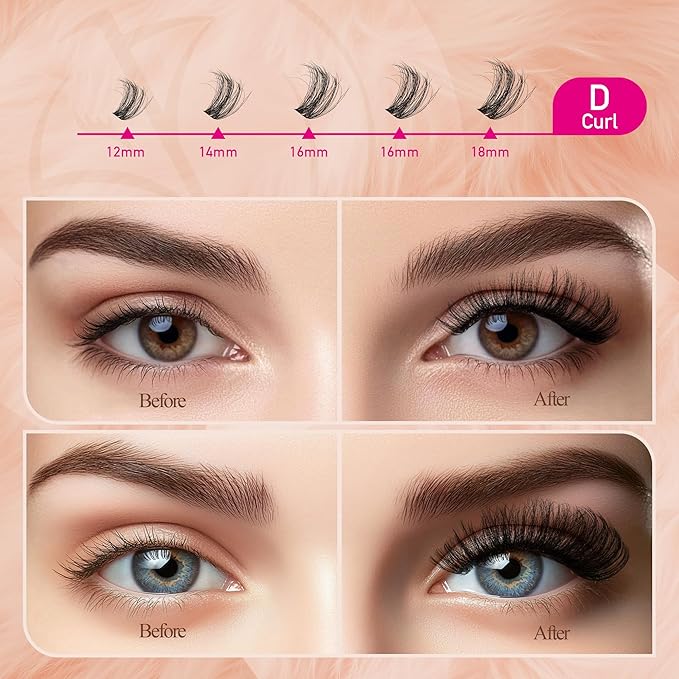 Diva Volunm Lash Clusters Kit Fluffy Eyelash Clusters 10-18mm thick DIY eyelash Extension Kit - Includes Bond & Seal, Remover, and Applicator for Salon-Quality Results.