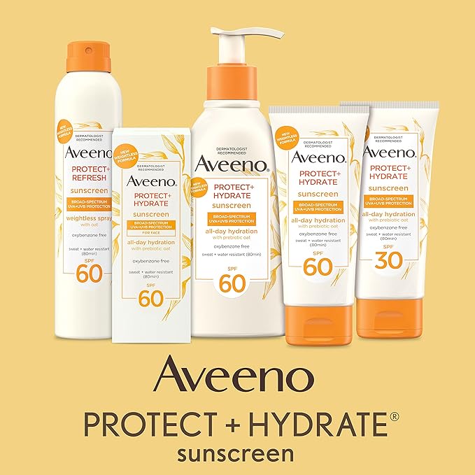 Aveeno Protect + Hydrate Face Sunscreen, SPF 60 Broad Spectrum, for Sensitive Skin, Travel Size, Water Resistant (80 minutes), Paraben, Oxybenzone & Oil Free, 2 fl oz