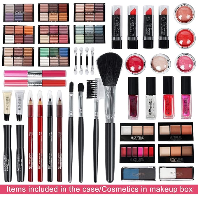 Pure Vie All-in-One Holiday Gift Makeup Set Cosmetic Essential Starter Bundle Include Eyeshadow Palette Lipstick Concealer Blush Mascara Eyeliner Face Powder Lipgloss Brush - Makeup Full Kit for Women