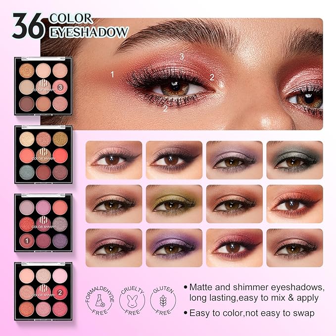 Color Nymph All in one Makeup Kit For Girls Teens, Makeup Set 4 Trays Spacious Space Train Case for Beginner with Eyeshadow Highlighter Lipgloss Blush Contour Concealer Brush Eyeliner Lipbalm