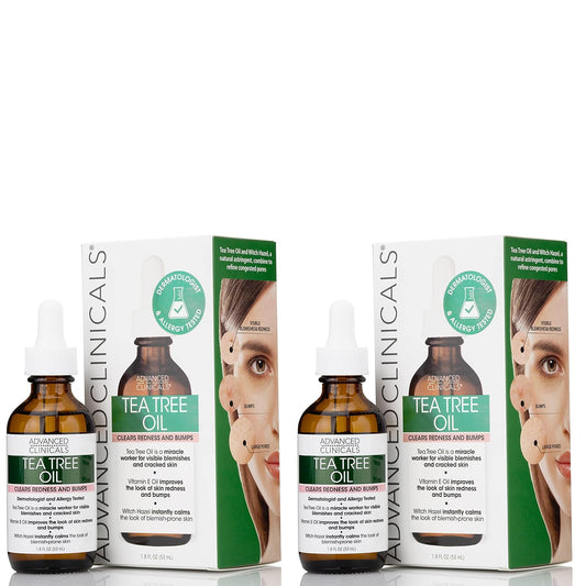 Advanced Clinicals Vegan Tea Tree Oil For Skin | Acne Patch Vegan Facial Serum | Targets Redness, Bumps, Breakouts, & Acne Scars | Organic Pure Tea Tree Oil For Face W/Vitamin E & Witch Hazel, 2pc