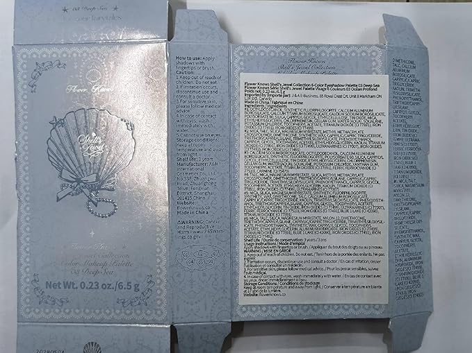 Flower Knows Shell's Jewel 6-Color Makeup Palette,Smoke Greys Eyeshadow Palette with 4 Matte + 2 Shimmer Shades,Blendable Smooth Cute Make Up,0.23 Oz(03 Deep Sea)