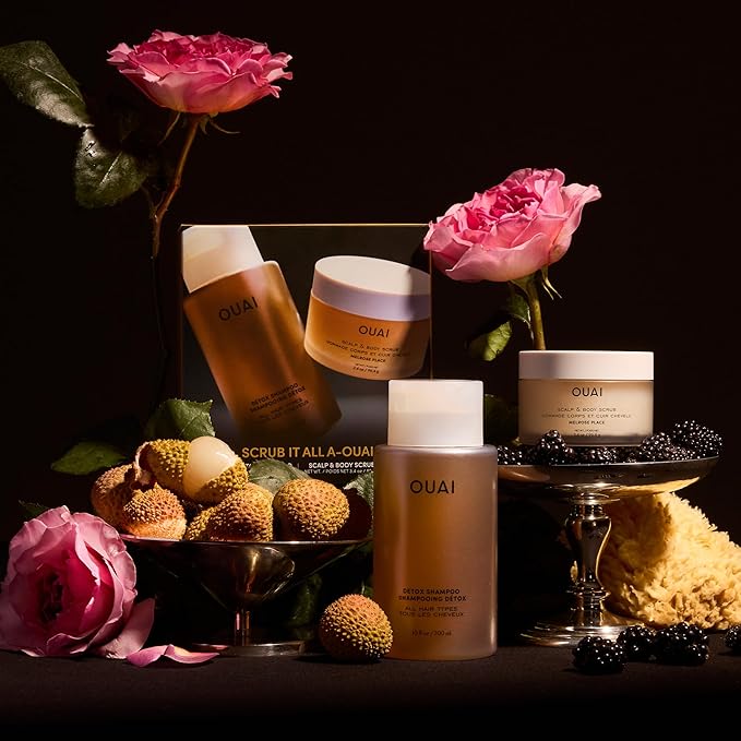 OUAI Hair Care Set - Clarifying Shampoo & Exfoliating Scalp Scrub - Deep Cleansing & Balancing - Hair Care Kit with Detox Shampoo & Travel Size Sugar Scrub for Scalp (2 Count)