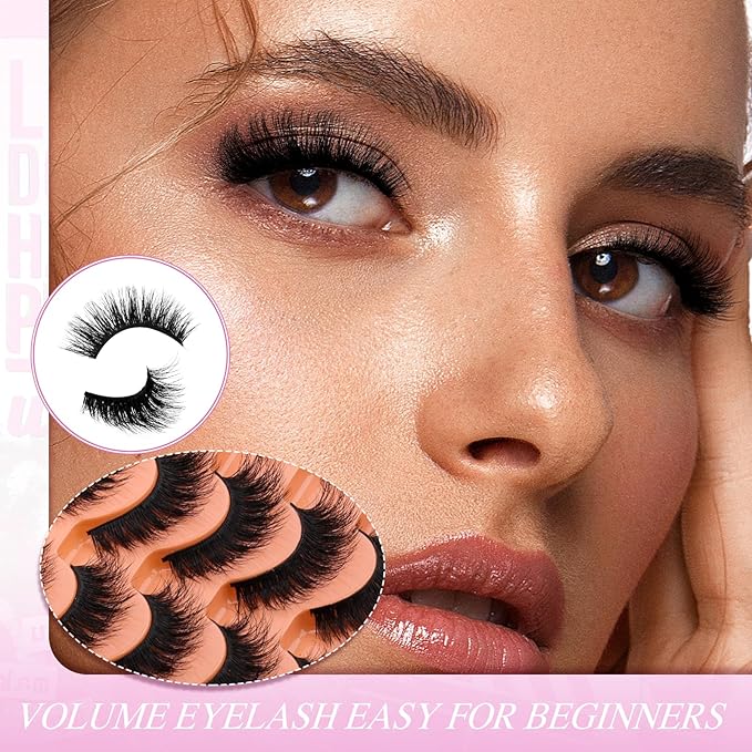 FADLASH False Eyelashes 14 Pairs Faux Mink Lashes Wispy Fake Eyelashes Natural Look 3D Volume Soft Fluffy Lashes Handmade Eyelashes Cat Eye Lashes Fake Lashes Strips (LZ-DD-14)