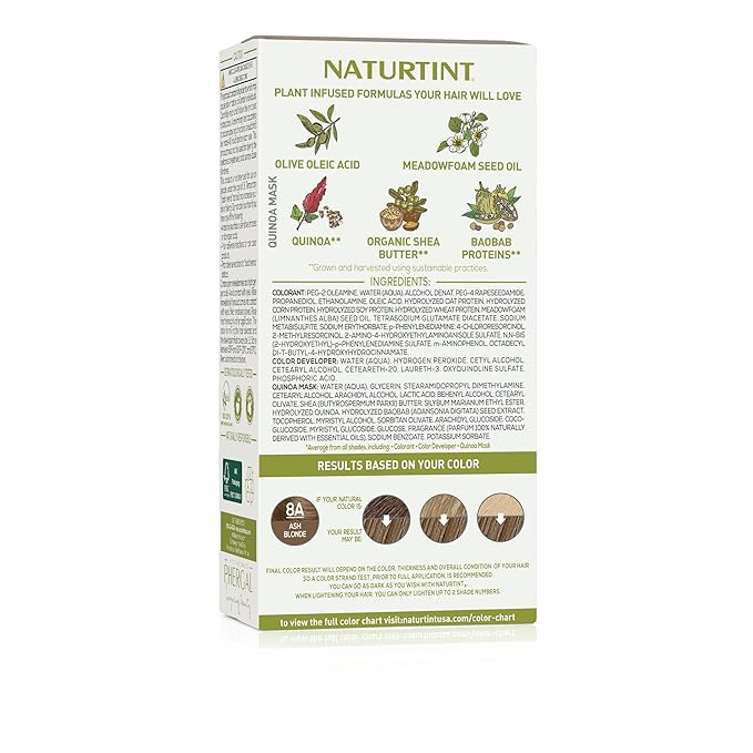 Naturtint 8A Ash Blonde Permanent Hair Color (Pack of 6), Ammonia Free, Vegan, Cruelty Free, up to 100% Gray Coverage, Long Lasting Results (Packaging may vary)