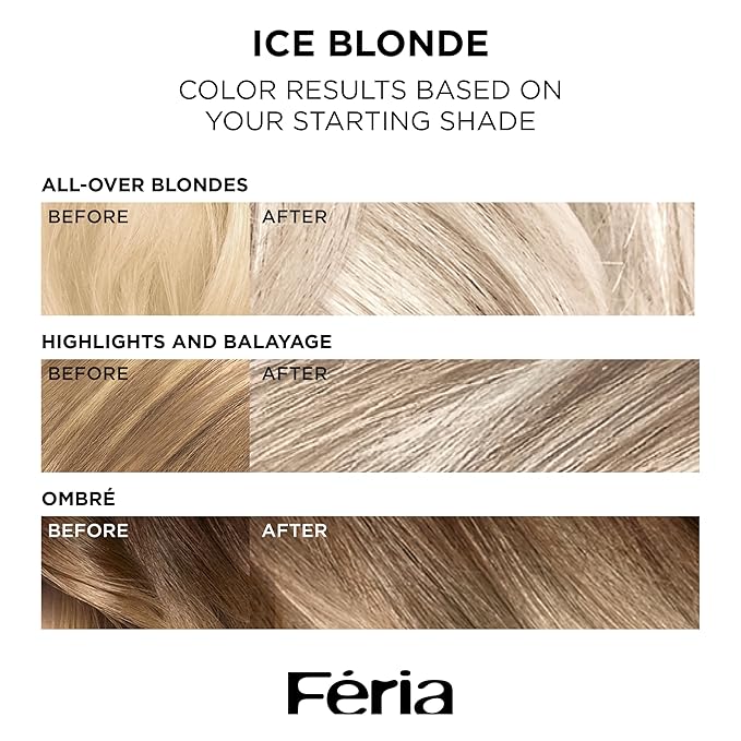 L'Oreal Paris Feria Long-Lasting Anti Brass Power Hair Toner, Ammonia Free Demi Permanent Hair Color, Pearl Blonde Hair Toner, 1 Application