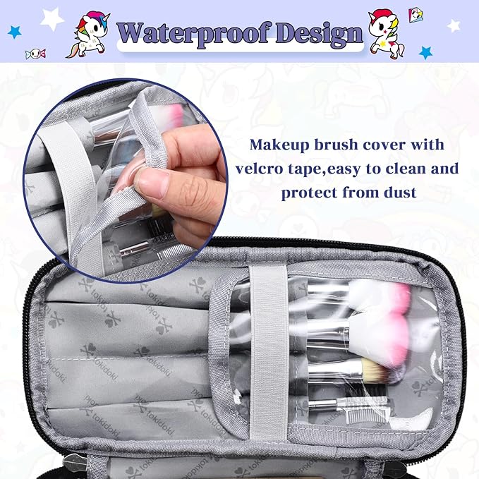 Tokidoki Unicorno Makeup Bag Cute Cosmetic Bag Large Capacity Travel Makeup Case Portable Organizer Toiletry Bag for Women Traveling with Handle (White)