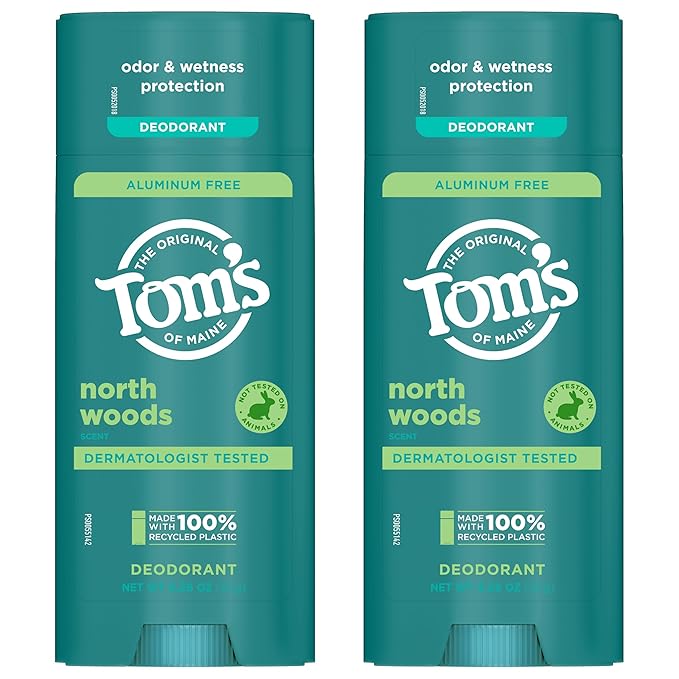 Tom’s of Maine North Woods Aluminum Free Natural Deodorant For Women & Men | Goes on Clear | Odor & Wetness Protection | Naturally Derived and Moisture-Locking Ingredients | 3.25 oz (2 Pack)