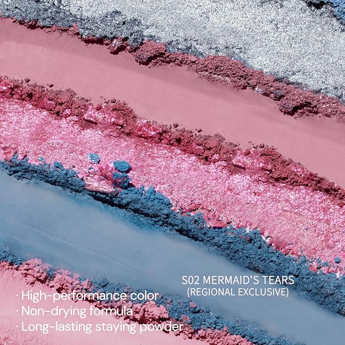 Flower Knows Shell's Jewel 6-Color Makeup Palette,Pink Blue Face Makeup Palette with 4 Matte + 2 Shimmer Shades,Blendable Smooth Cute Make Up,0.23 Oz(02 Mermaid's Tears)