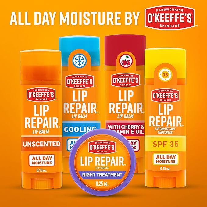 O'Keeffe's Lip Repair Lip Balm With Cooling Relief for Dry, Cracked Lips - Stick (Twin Pack) - Moisturizer for Extremely Cracked, Dry Lips