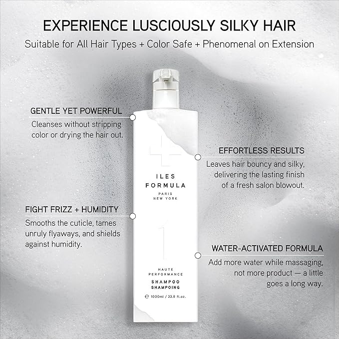 ILES FORMULA Shampoo for Dry, Damaged, Frizzy or Color Treated Hair - Hydrating, Sulfate Free Shampoo – Salon Grade, Color Safe, Moisturizing Formula that Controls Humidity & Boosts Shine